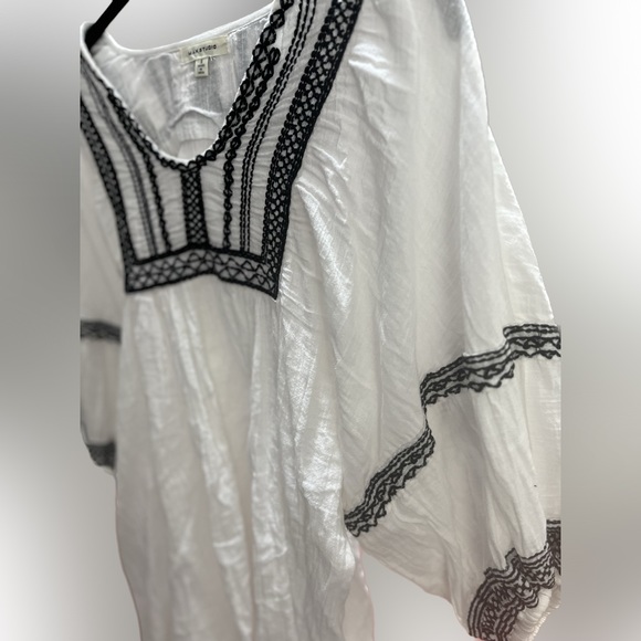 Max Studio Embroidered Peasant Boho 100% Cool Cotton White/Blk Tag M-Fit… - Picture 8 of 16